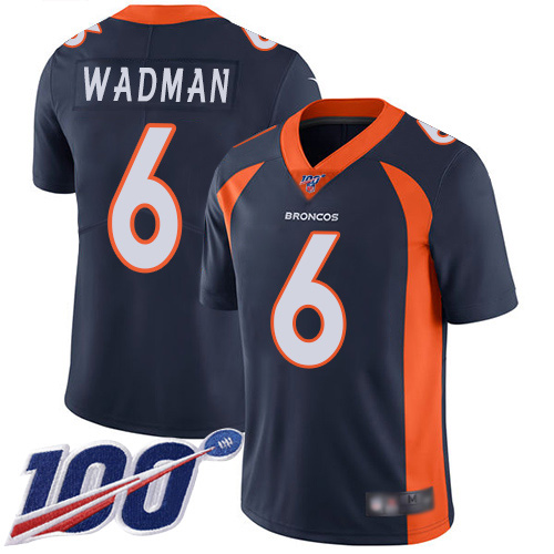 Men Denver Broncos #6 Colby Wadman Navy Blue Alternate Vapor Untouchable Limited Player 100th Season Football NFL Jersey